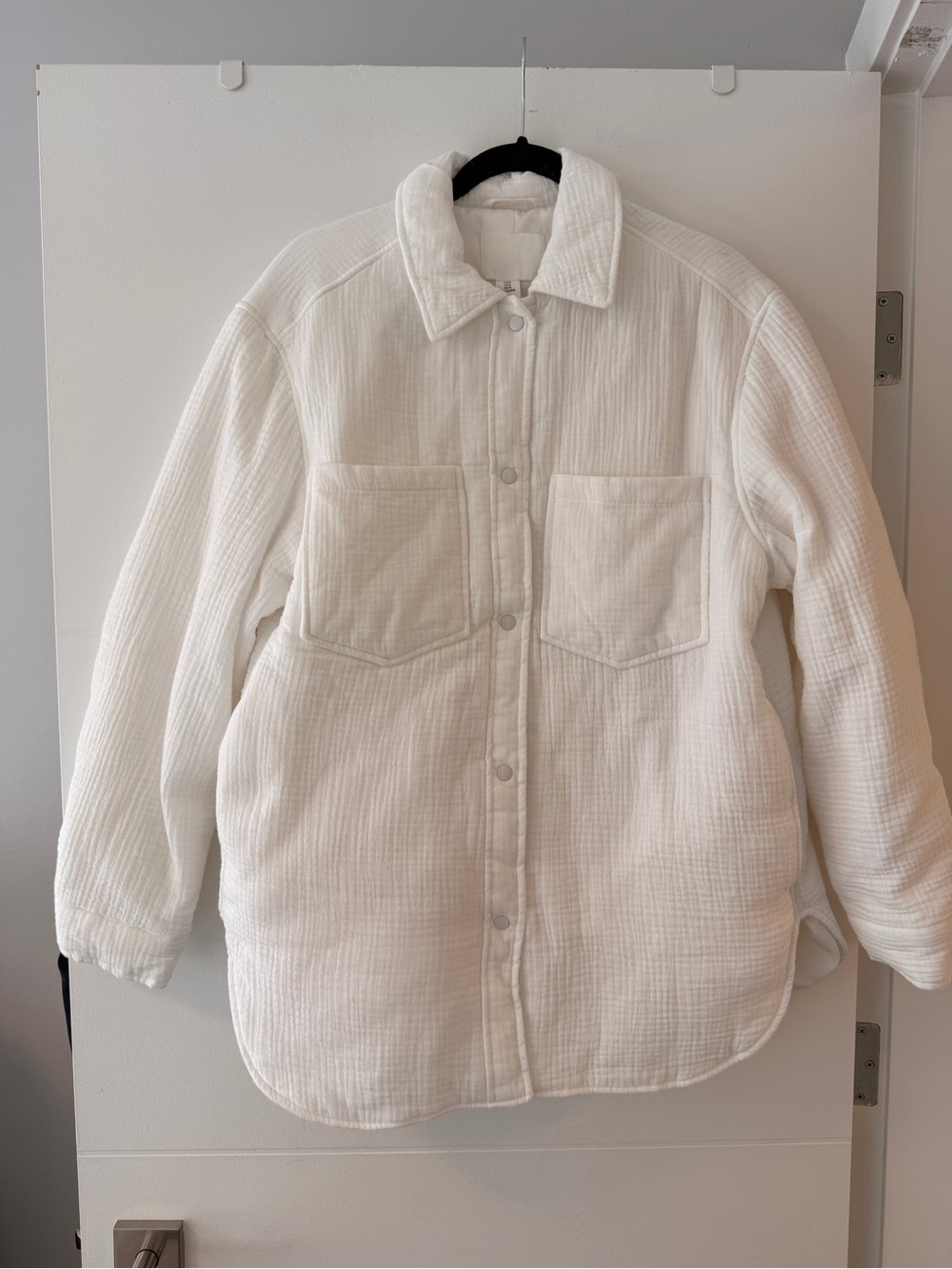 H&M Oversized Padded Cotton Muslin Shacket Jacket White Size M